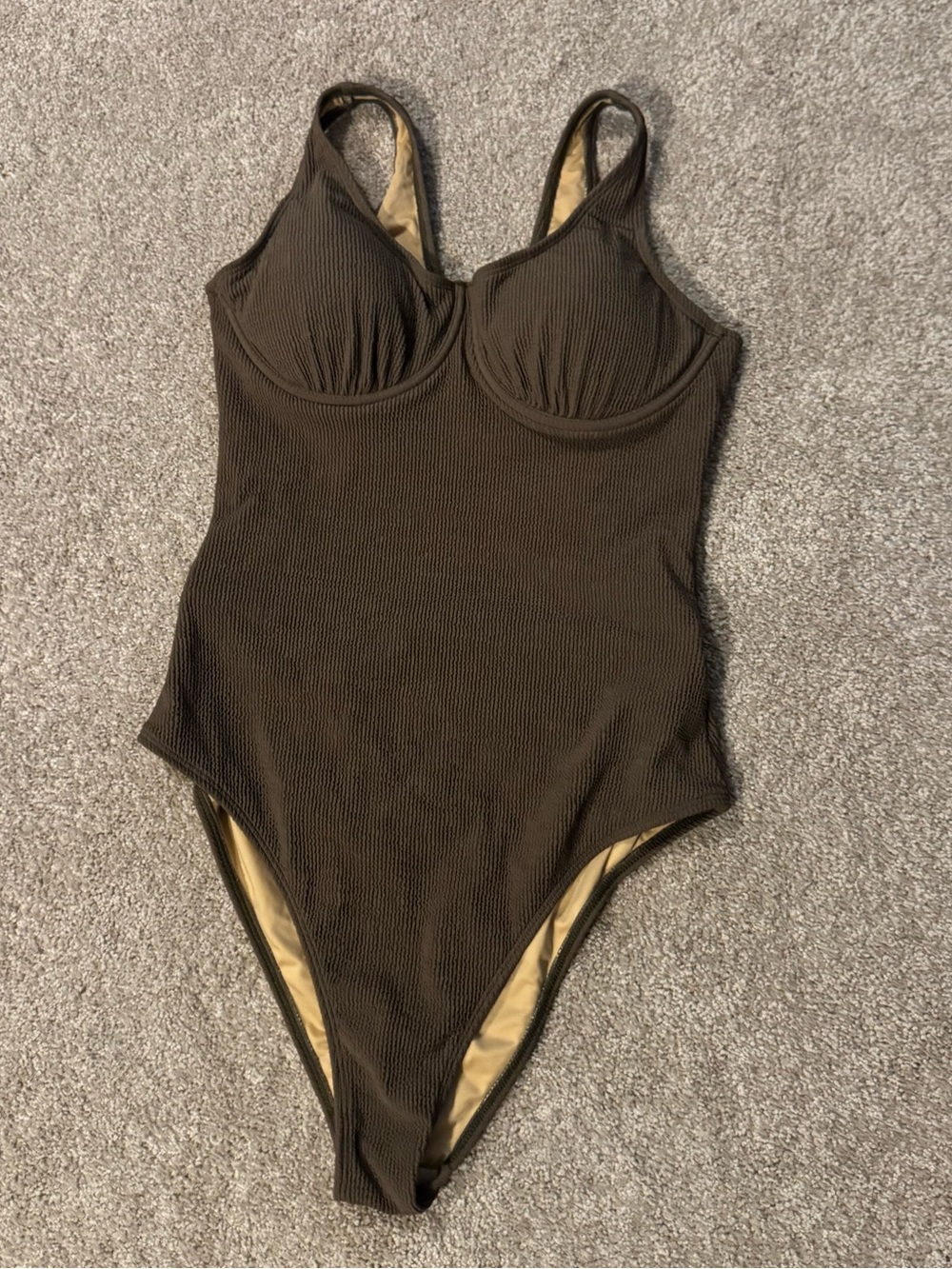 Brown Ribbed One-Piece Swimsuit with Underwire